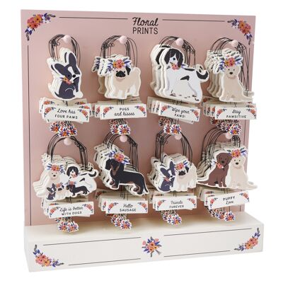 Floral Prints 8 Wooden Dog Hangers In Display