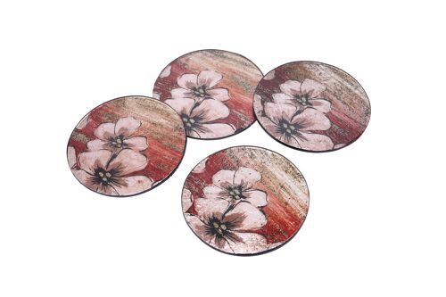 Blooming Blossom Set of 4 Round Glass Coasters
