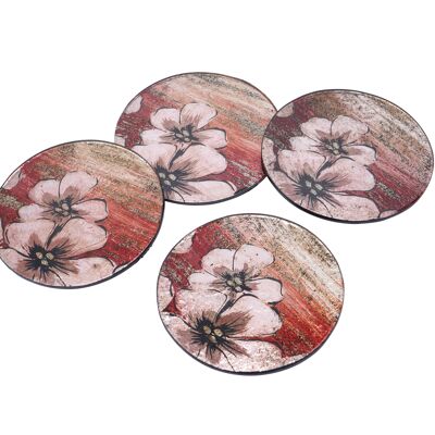 Blooming Blossom Set of 4 Round Glass Coasters