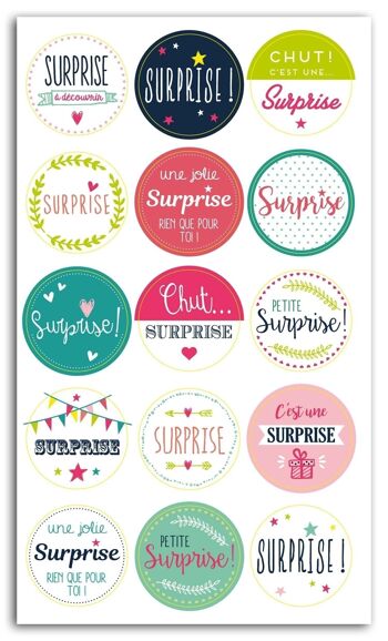 15 stickers emballage cadeau Surprise 2