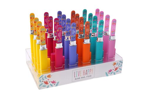 Live Happy 6 Assorted Glass Nail Files In Display