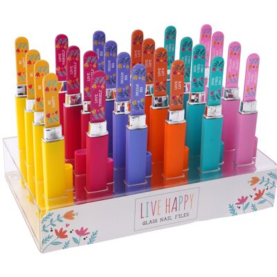 Live Happy 6 Assorted Glass Nail Files In Display
