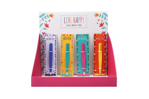 Live Happy 4 Asst 2 in 1 Brow Tool In Display