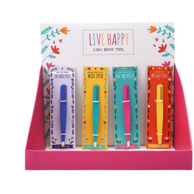 Live Happy 4 Asst 2 in 1 Brow Tool In Display