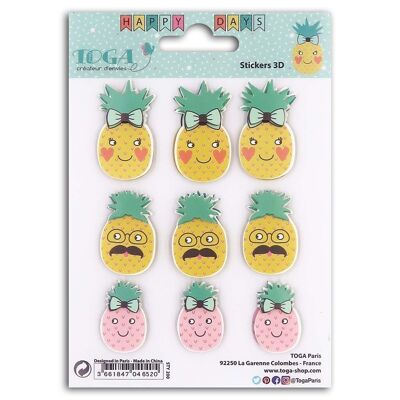 9 stickers 3D Ananas - Happy Days