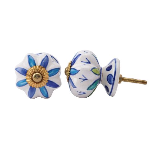 Blue/White Petal Ceramic Drawer Pull