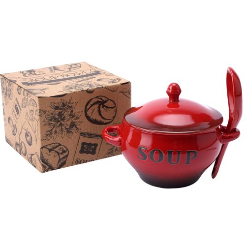 Red Soup Bowl and Spoon Set