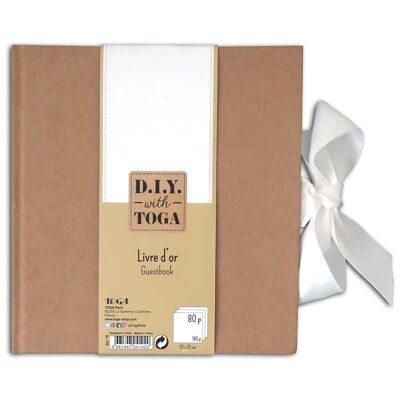 Satin bow guest book - 80 white pages - 20x20 cm