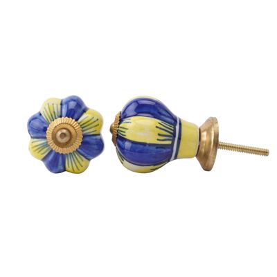 Yellow/Blue Petal Ceramic Drawer Pull