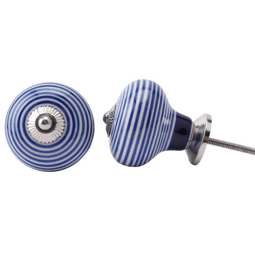 Blue/White Thin Circles Ceramic Drawer Pull