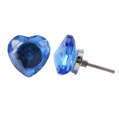 Glass Heart Drawer Pull - Blue