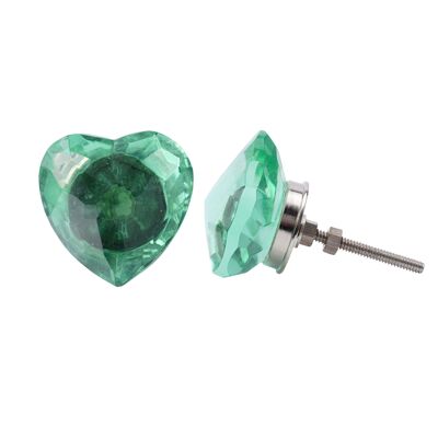 Glass Heart Drawer Pull - Green