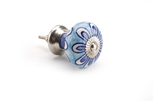 Blue/White Petal Ceramic Drawer Pull - 1