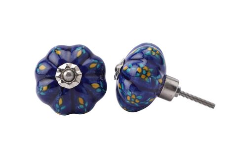 Yellow/Blue Flower Melon Ceramic Drawer Pull