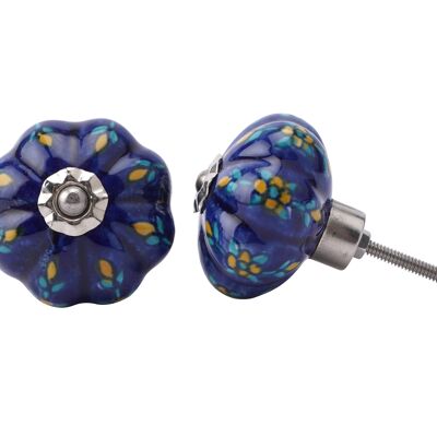 Yellow/Blue Flower Melon Ceramic Drawer Pull