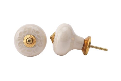 Cream Embossed Flower Ceramic Drawer Pull