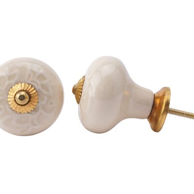 Cream Embossed Flower Ceramic Drawer Pull