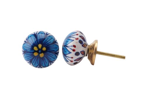 Cream And Blue Flower Drawer Pull