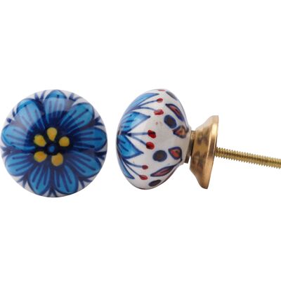 Cream And Blue Flower Drawer Pull
