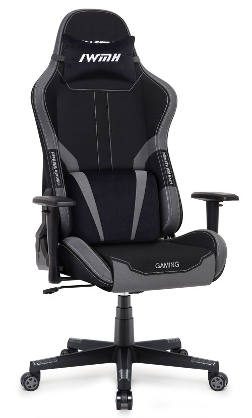 IWMH Indy Gaming Racing Chair Breathable Fabric with Headrest and Lumber Support BLACK GREY
