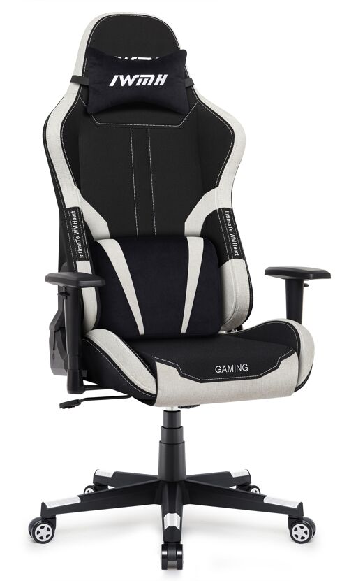 IWMH Indy Gaming Racing Chair Breathable Fabric with Headrest and Lumber Support WHITE BLACK