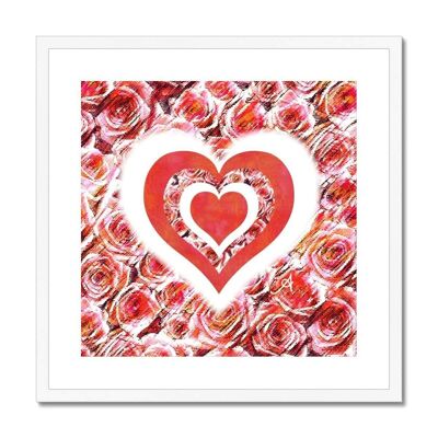 Textured Roses Love & Background Coral Amanya Design White Framed & Mounted Print_12"x12"
