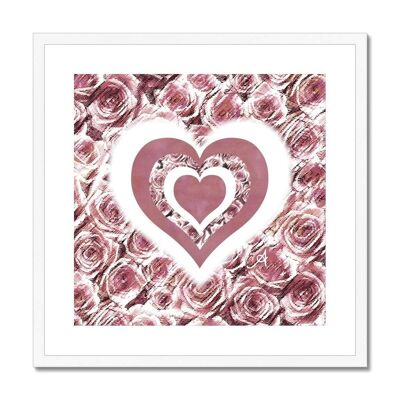 Textured Roses Love & Background Dusky Pink Amanya Design White Framed & Mounted Print_12"x12"