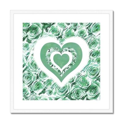 Textured Roses Love & Background Mint Amanya Design White Framed & Mounted Print_12"x12"