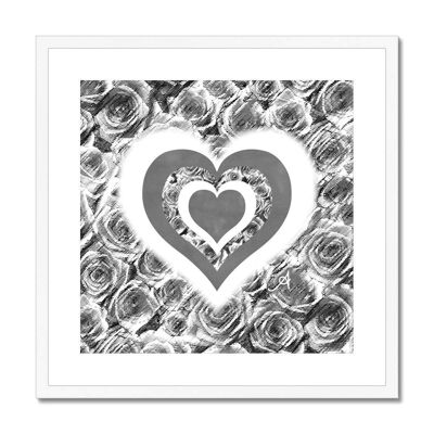 Textured Roses Love & Background Monochrome Amanya Design White Framed & Mounted Print_12"x12"