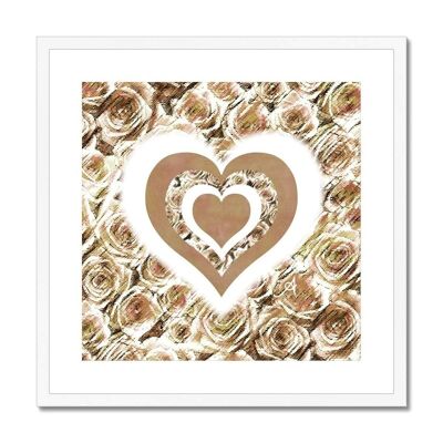 Textured Roses Love & Background Mushroom Amanya Design White Framed & Mounted Print_12"x12"