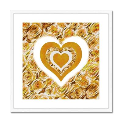 Textured Roses Love & Background Mustard Amanya Design White Framed & Mounted Print_12"x12"