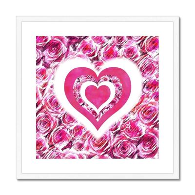 Textured Roses Love & Background Pink Amanya Design White Framed & Mounted Print_12"x12"