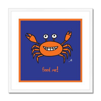 Mr Crabby Feed Me! Blue Amanya Design White Framed & Mounted Print_12"x12"