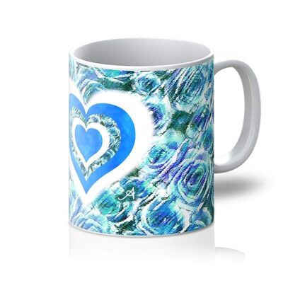 Textured Roses Love & Background Blue Amanya Design Mug_11oz