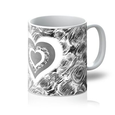 Textured Roses Love & Background Monochrome Amanya Design Mug_11oz