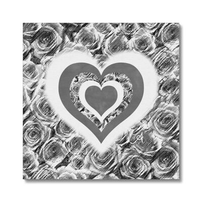 Textured Roses Love & Background Monochrome Amanya Design Canvas_16"x16"