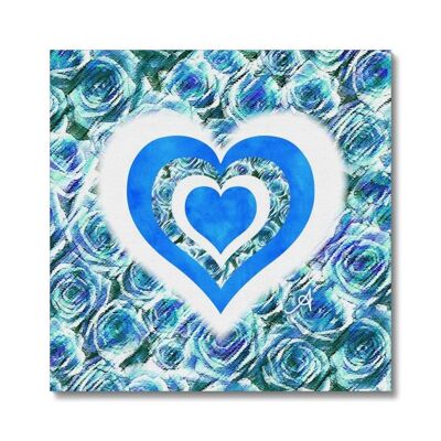 Textured Roses Love & Background Blue Amanya Design Canvas_16"x16"