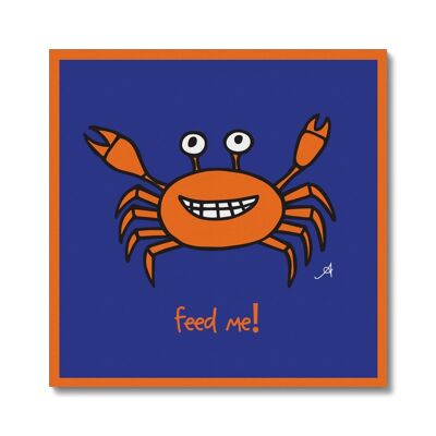 Mr Crabby Feed Me! Amanya Design Blue Canvas_16"x16"