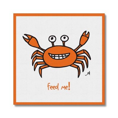 Mr Crabby Feed Me! Amanya Design White Canvas_16"x16"