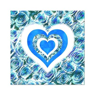 Textured Roses Love & Background Blue Amanya Design Fine Art Print_12"x12"