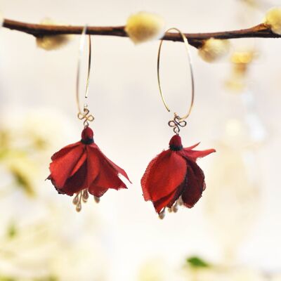 Flower earrings - warm tones and sterling silver Burgundy