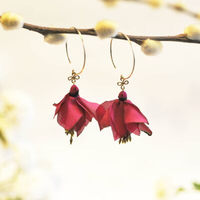 Flower earrings - warm tones and burgundy gold plated