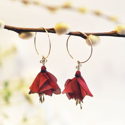 Flower earrings - warm tones and Fuchsia gold plated