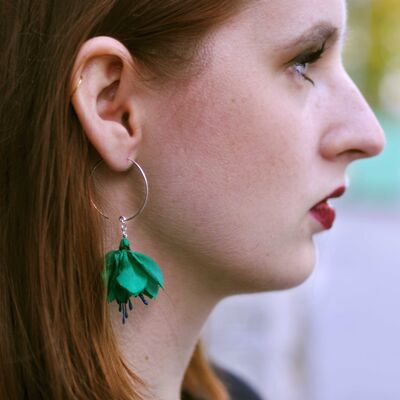 Flower earrings - cold tones and sterling silver Emerald