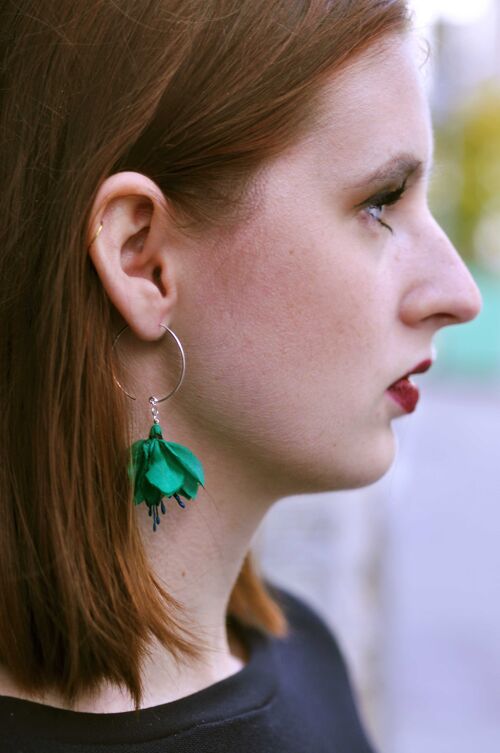 Boucles fleurs - tons froids et argent massif Bleu canard