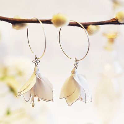 Boucles fleurs - tons N&B et argent massif Blanc