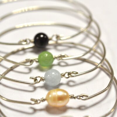 Bangle in sterling silver and fine stone White freshwater cultured pearl