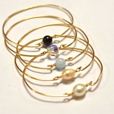 Bangle in Gold Filled and fine stone White freshwater cultured pearl