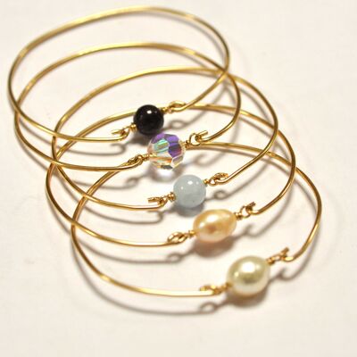Bangle in Gold Filled and fine stone White freshwater cultured pearl