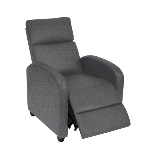 Recliner Sofa with High-back and adjustable padded footrest Fabric Grey